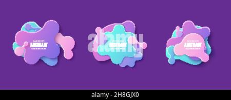 Ensemble de formes géométriques liquides en style de coupe de papier.Collection de trois couleurs de dégradé memphis bulle couche découpée en carton.Vecteur moderne Illustration de Vecteur