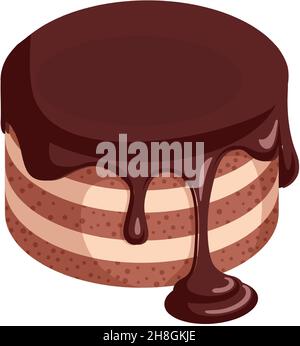 Gâteau avec glaçage au chocolat.Crème couches dessert. Illustration de Vecteur