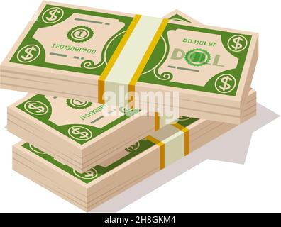 Pile d'argent liquide.Packs de billets en dollars.Billets en papier Illustration de Vecteur