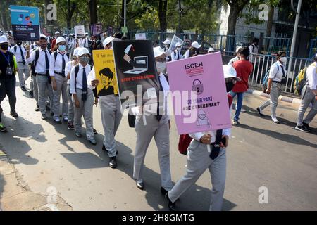 Kolkata, Bengale occidental, Inde.30 novembre 2021.La ville de la joie va être témoin de la toute première prise de conscience de la cybersécurité à créer une prise de conscience de masse sur la cybersécurité,L'Indian School of Ethical Hacking (ISOEH) a organisé un rassemblement sur la cyber-sécurité le 30 novembre. La journée nationale de la sécurité informatique dépend de notre attention chaque 30 novembre car la cyber-sécurité affecte tout, de l'endroit où nous faisons des opérations bancaires à la façon dont nous dépensons notre argent.La sécurité des personnes et des entreprises en ligne est une priorité dans le monde entier. C'est ce que nous avons à dire en tête de nos esprits sur la sécurité informatique nationale jour après jour Banque D'Images