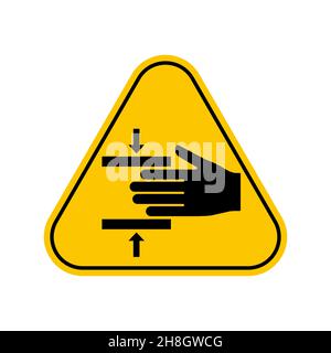 Symbole de risque d'écrasement.Force d'écrasement de la main depuis le haut symbole signe , symbole d'avertissement triangle jaune, isolé sur fond blanc, icône de vecteur Illustration de Vecteur