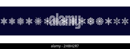 Ensemble de flocons de neige à motif vectoriel pour Noël.Collection d'icônes de flocons de neige isolée sur fond bleu foncé.Décoration Vector Noël et nouvel an elem Illustration de Vecteur