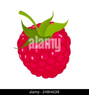 Framboise avec feuille, isolée sur fond blanc, icône vecteur framboise clipart.Icône framboise, illustration de dessin animé plate Illustration de Vecteur