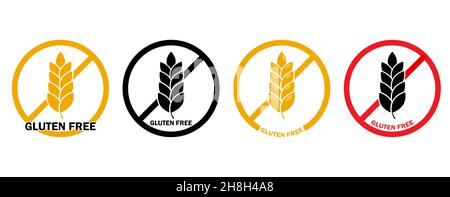 Ensemble d'icônes sans gluten, isolé sur fond blanc.Aucun symbole de grain.Badge rond vectoriel Illustration de Vecteur