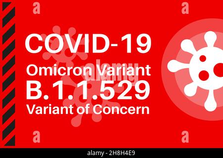 Covid-19 Omicron (B.1.1.529): SRAS-COV-2 variante préoccupante - Illustration avec logo du virus sur fond rouge. Illustration de Vecteur