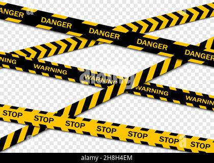 Ensemble de bandes d'avertissement isolées sur fond transparent.Ruban d'avertissement, ruban de danger, ruban d'avertissement, ruban de construction.Illustration vectorielle Illustration de Vecteur