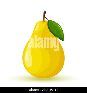 Poire jaune fraîche avec feuille verte.Fruit de poire isolé sur fond blanc. Illustration de Vecteur