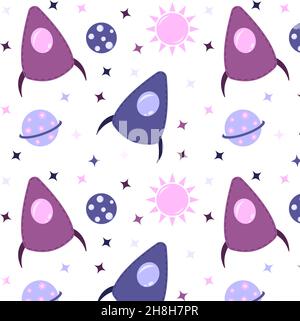 Motif sans couture avec fusées roses et bleues Illustration de Vecteur
