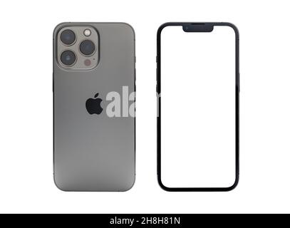 Antalya, Turquie - 30 novembre 2021 : maquette iPhone 13 Pro récemment lancée avec angles arrière et avant Banque D'Images