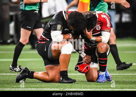 Les joueurs de Toulouse ont l'air abattu lors du championnat français Top 14 des matches de rugby entre Racing 92 et Stade Toulousain le 31 octobre 2021 à Paris la Défense Arena à Nanterre, France - photo Matthieu Mirville / DPPI Banque D'Images