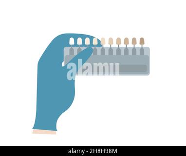 Guide professionnel de l'abat-jour dentaire dans la main gantée du dentiste.Facettes, blanchiment des dents, orthodontiste.Pour des sujets comme la médecine, les soins buccaux, l'émail des dents Illustration de Vecteur