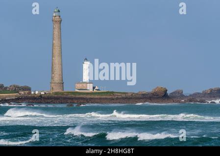 France, Finistère, Plouguernau, l'île vierge dans l'archipel de Lilia, le phare de l'île vierge, le plus haut phare d'Europe avec une hauteur de 82.5 mètres Banque D'Images