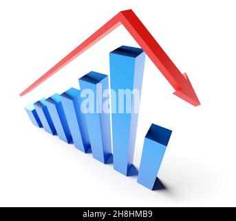 Concept d'affaires et de faillite. Graphique de faillite avec récession. rendu 3d Banque D'Images