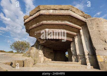 France, Calvados (14), Cricqueville-en-Bessin, Pointe du hoc, vestige d'un blockhaus allemand datant des débarquements alliés en Normandie en juin 1944 Banque D'Images