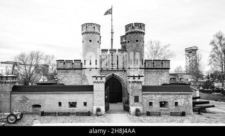 Fort Friedrichsburg forteresse en briques à Kaliningrad, photo en noir et blanc Banque D'Images