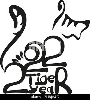 tigre de chiffres 2022 en style main.Symbole du zodiaque lunaire de l'année du tigre.Logo de Noël chinois du nouvel an 2022 Illustration de Vecteur