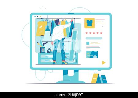 Homme magasiner en ligne via un ordinateur portable Illustration de Vecteur