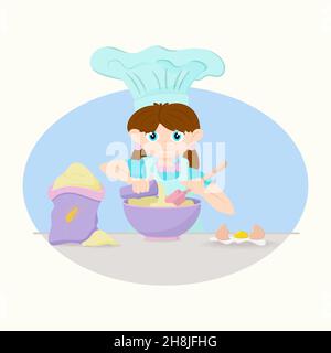 Petite fille mignonne à cuisiner dans la cuisine.Enfant à la maison. Illustration de Vecteur