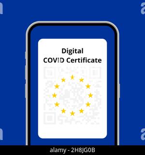 Illustration conceptuelle de l'application de certificat numérique COVID dans le téléphone Illustration de Vecteur