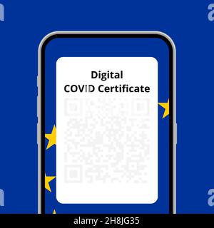 Illustration conceptuelle de l'application de certificat numérique COVID dans le téléphone Illustration de Vecteur