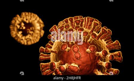 Illustration des cellules du coronavirus Covid-19, visualisation du modèle du cov-sras-2 sur fond noir Banque D'Images