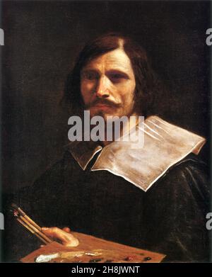 Guercino, Giovanni Francesco Barbieri (1591 – 1666),[1] connu sous le nom de Guercino ou il Guercino, peintre baroque italien, autoportrait Banque D'Images