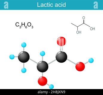 Formule moléculaire de l'acide lactique.Formule et modèle chimiques de structure d'un acide organique.Illustration vectorielle Illustration de Vecteur