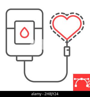 Icône de ligne de don de sang, don et transfusion, icône de vecteur de sac de sang, graphiques vectoriels, signe de contour modifiable de trait, eps 10. Illustration de Vecteur