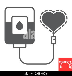 Icône de glyphe de don de sang, don et transfusion, icône de vecteur de sac de sang, graphiques vectoriels, signe plein de trait modifiable, eps 10. Illustration de Vecteur