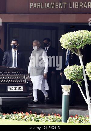 New Delhi, Inde.30 novembre 2021.NEW DELHI, INDE - NOVEMBRE 30 : le Premier ministre Narendra Modi au Parlement le 30 novembre 2021 à New Delhi, Inde.(Photo par Arvind Yadav/Hindustan Times/Sipa USA) crédit: SIPA USA/Alay Live News Banque D'Images