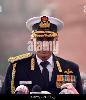 New Delhi, Inde.30 novembre 2021.NEW DELHI, INDE - NOVEMBRE 30 : amiral en chef de la marine sortant, Karabir Singh, à l'édifice du Sud, le 30 novembre 2021, à New Delhi, Inde.(Photo de Sanjeev Verma/Hindustan Times/Sipa USA) crédit: SIPA USA/Alay Live News Banque D'Images