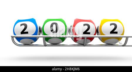Les ballons de loterie sur une base métallique représente la nouvelle 2022, le rendu tridimensionnel, l'illustration 3D Banque D'Images