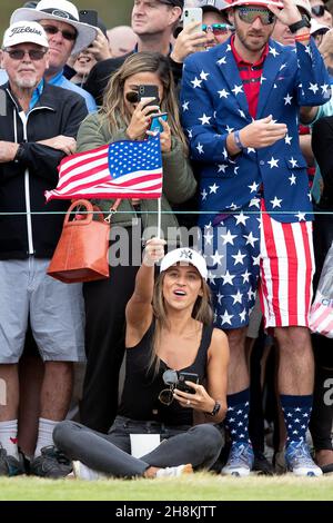 Les fans américains sur le 9e vert pendant la ronde 3 de la coupe des Présidents crédit: Speed Media/Alay Live News Banque D'Images