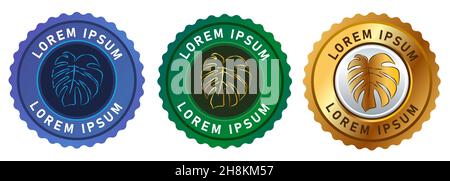 monstera logo emblème or cercle vert icône marque cachet vecteur Illustration de Vecteur