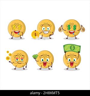 Dalgona bonbon roi personnage de dessin animé avec émoticône mignon apporter de l'argent.Illustration vectorielle Illustration de Vecteur