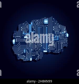 Carte de contour de la Macédoine du Nord avec un circuit électronique technologique. Illustration de Vecteur