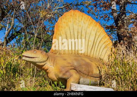 Gros plan du modèle de dinosaures d'Edaphosaurus en Oklahoma Banque D'Images