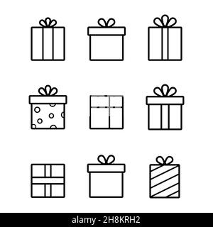 Icônes vectorielles de boîtes cadeaux.Boîte cadeau et cadeau boîte cadeau de style linéaire Illustration de Vecteur