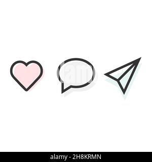 Motif abstrait de lignes vectorielles. Aimer, commenter et partager le jeu d'icônes. Signes de réseaux sociaux. Illustration de Vecteur