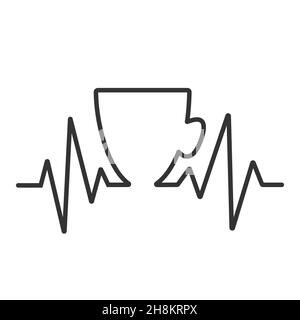 Heartbeat Pulse Line avec motif vectoriel de café Illustration de Vecteur