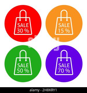 Sac avec étiquette et texte de vente icônes de ligne mince, concept de shopping, signes de sac de shopping.Icônes de package dans le style de contour pour le concept mobile et le Web Illustration de Vecteur