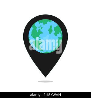 Carte du monde sur la broche d'emplacement.Pointeur de carte isolé sur fond blanc.Illustration vectorielle conceptuelle. Illustration de Vecteur