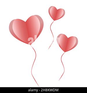 Ballon volant cœur rose, vecteur isolé sur fond blanc Illustration de Vecteur
