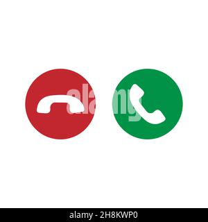Icône d'appel téléphonique définie avec bouton d'appel vert et bouton d'appel rouge Illustration de Vecteur