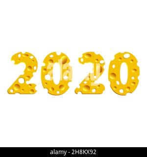 chiffres du nouvel an 2020 à partir du fromage. Illustration de Vecteur