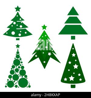 Hiver coloré dessin animé arbre de noël ensemble à motif vectoriel Illustration de Vecteur