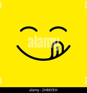sourire avec la langue sur fond jaune. concept de sourire, sourire jour du monde, langue, excellente nourriture, apprécier la nourriture,foodie, saveur, réseau social emoji. plat Illustration de Vecteur