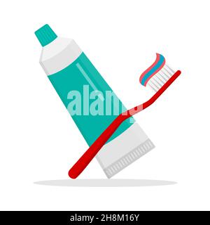 brosse à dents et icône de collage avec ombre.Conception plate vecteur moderne Illustration de Vecteur