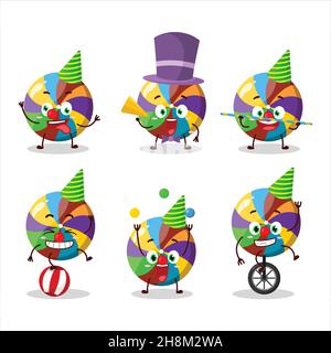 Personnage de dessin animé de bonbons arc-en-ciel avec divers spectacles de cirque.Illustration vectorielle Illustration de Vecteur