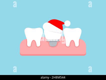 Dent de Noël et implant dentaire dans le chapeau de Santa dans la gomme Illustration de Vecteur